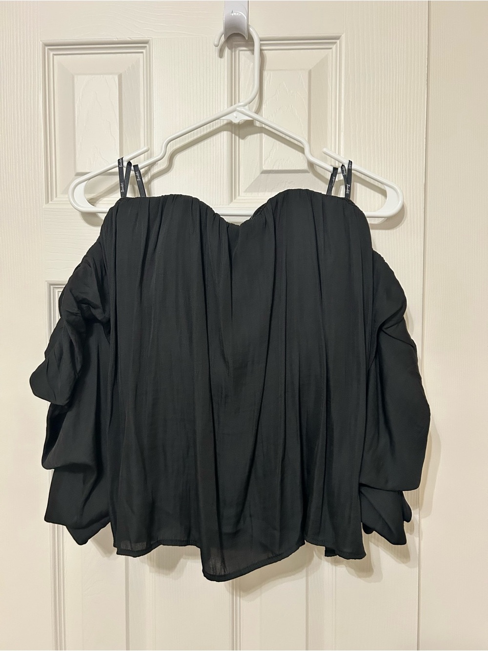 Bardot Black Off-Shoulder Caught Sleeve Bustier Blouse sz L feminine date night